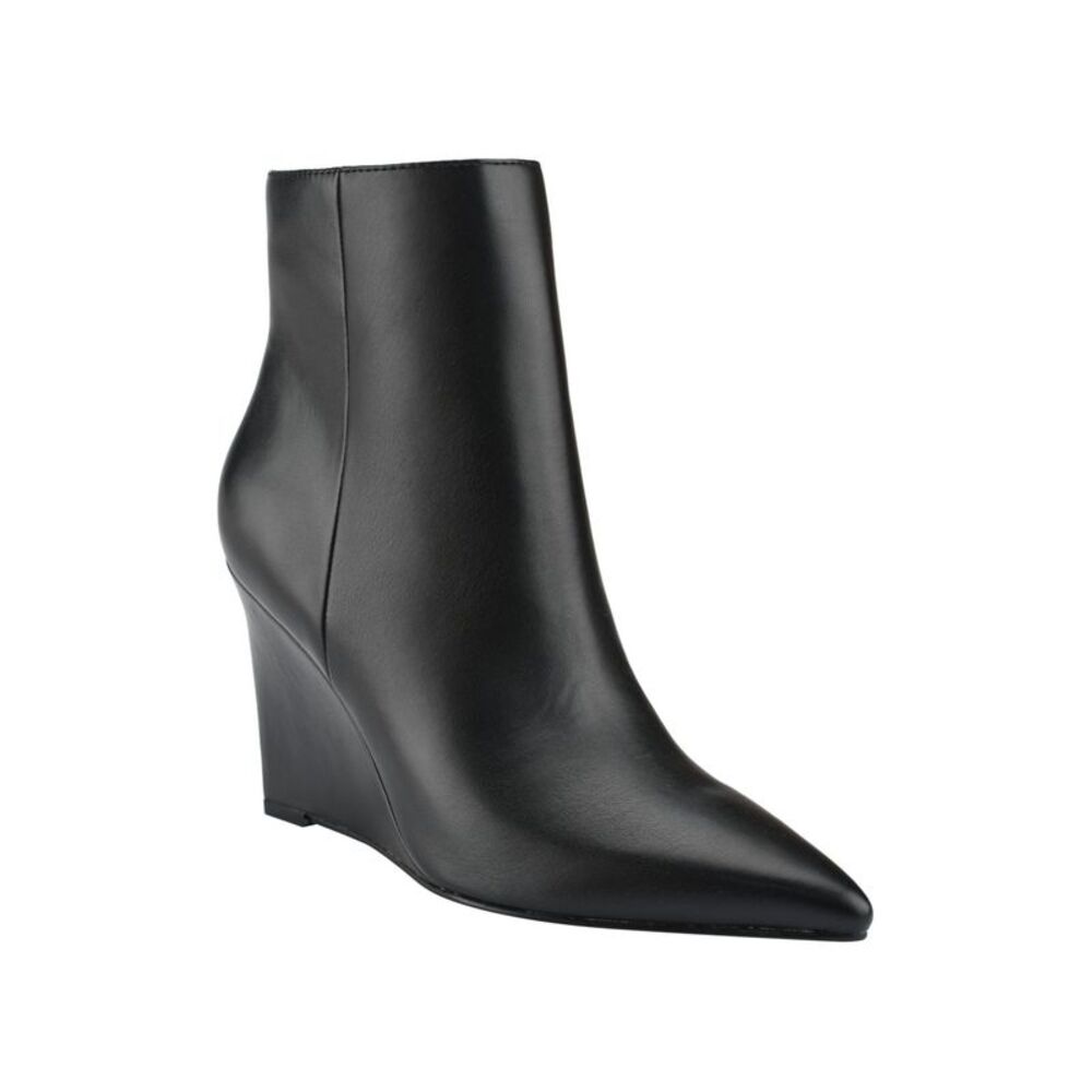 MARC FISHER Womens Black Padded Wendel Pointy Toe Wedge Zip-Up Dress Booties 5 M